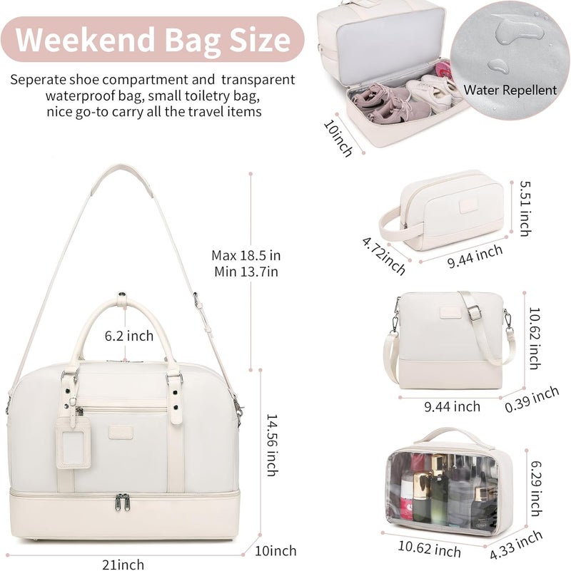 Wogarl Weekender Bags for Women Large Canvas Overnight Bag Travel Duffel Bags Carry on Shoulder Weekend Bag with Shoe Compartment for Travel Night Flight Daily Use - Image 3